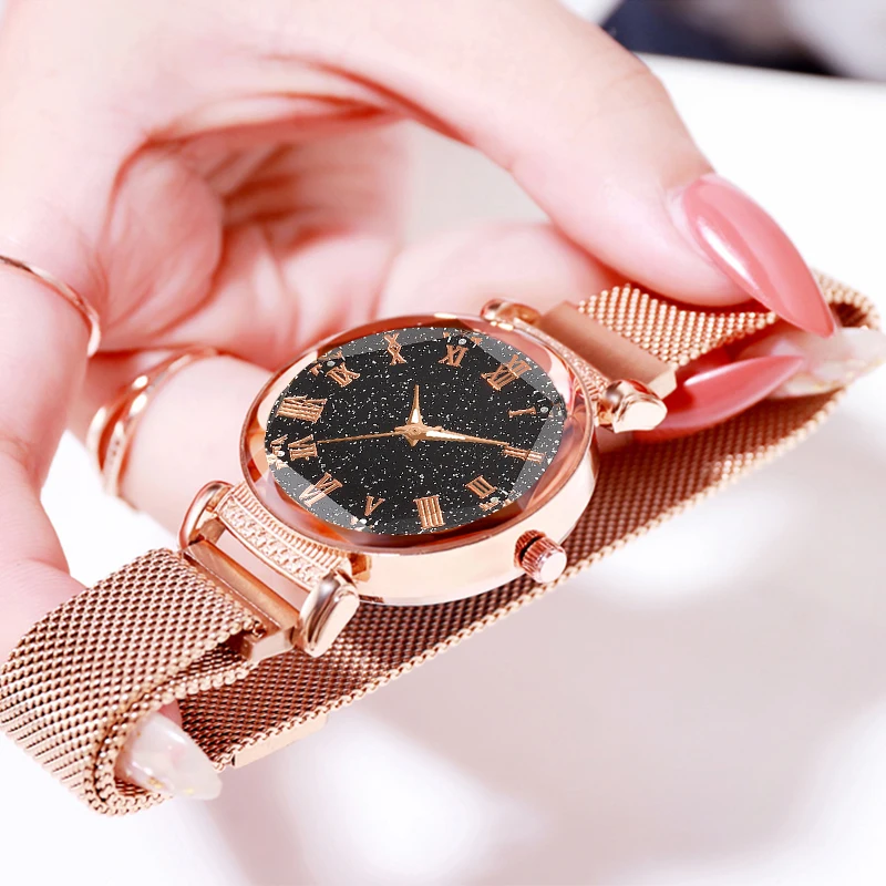 Хит продаж женские сетчатые часы с магнитной пряжкой роскошные кварцевые