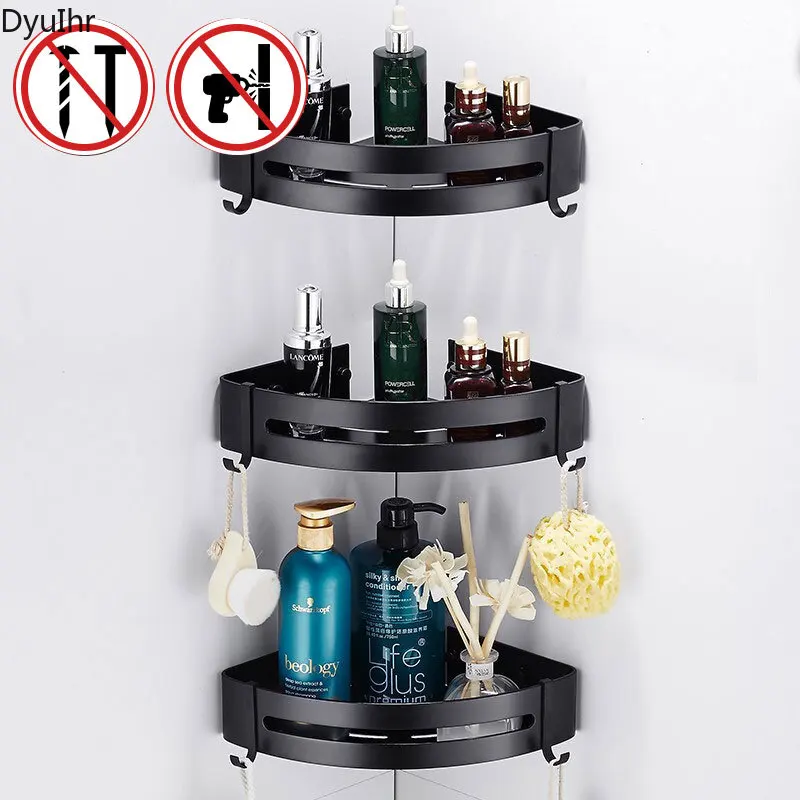

Corner rack bathroom storage rack aluminum alloy toilet triangle towel storage rack free punch shower rack bathroom accessories
