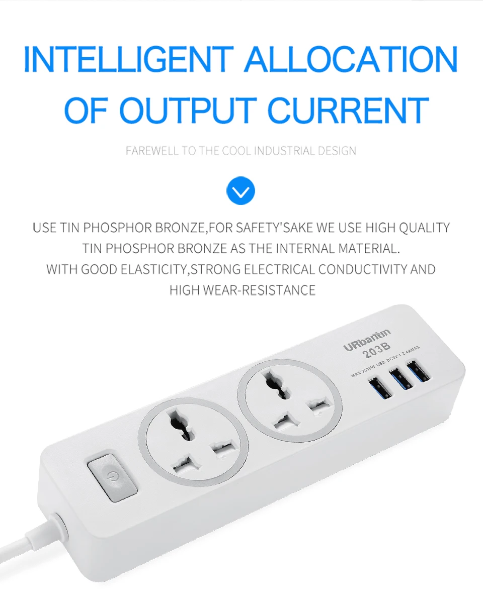 Urbantin 2AC& 3 USB общий переключатель сетевой шнур USB розетка Смарт гнездо для шнура удлинителя Универсальная Розетка с вилкой Великобритании
