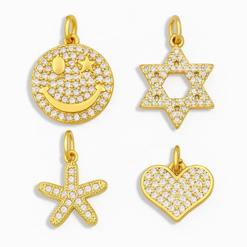 

OCESRIO Brass CZ Paved Gold Heart Earrings Charms for Jewelry Making Tiny Star Bracelet Charms Jewelry Women Wholesale chma030