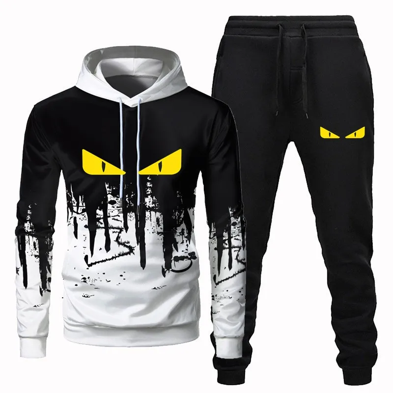 

Tracksuit Men Spring Autumn Hooded Sweatshirt Drawstring Outfit Sportswear 2021 Male Suit Pullover Two Piece Set Casual 3D print