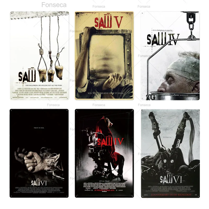 

Saw Movie Metal Poster Vintage Tin Sign Metal Signs Plaque Vintage Retro Wall Decor for Man Cave Decorative Metal Tin Sign