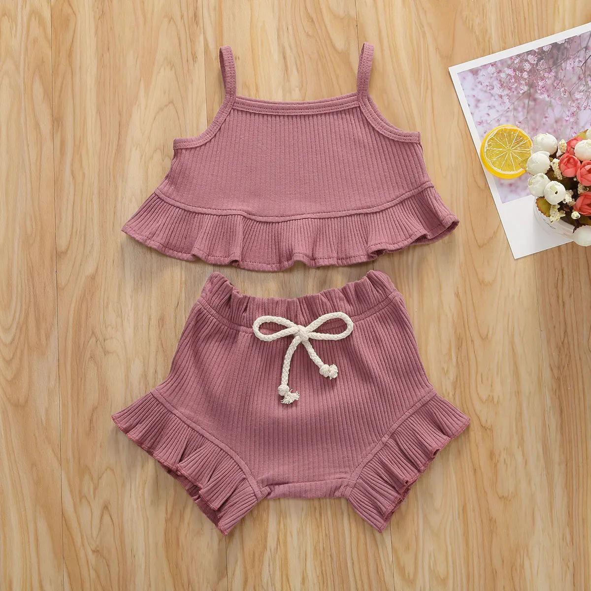 2020 Newest Summer Toddler Swimsuit Little Girls Outfits Set Cotton Casual Sleeveless Ruffle Vest Tops+Shorts+Headband 3pcs | Спорт и