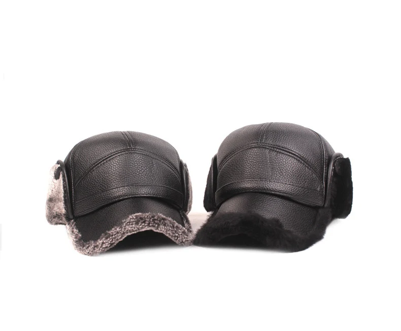 HanXi Winter Men Earflaps Baseball Cap Warm Leather Thicker Snapback Cap Men Father's Hats Ear Faux Fur Protection Casquette
