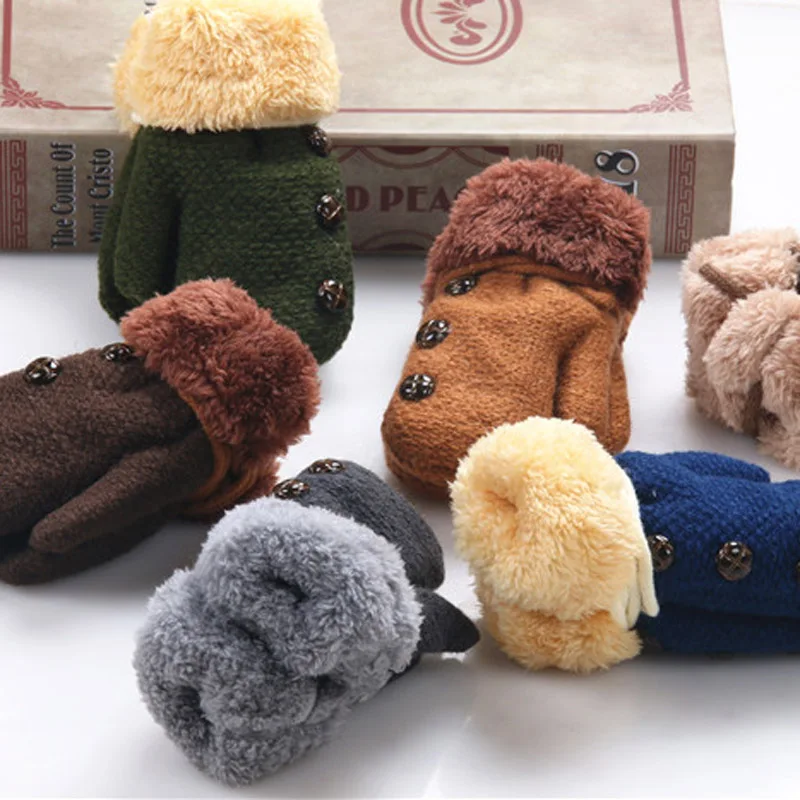 

Зимние перчатки для маленьких мальчиков и девочек, детские варежки с полными пальцами, теплые перчатки из акриловой веревки, детские вязаны...