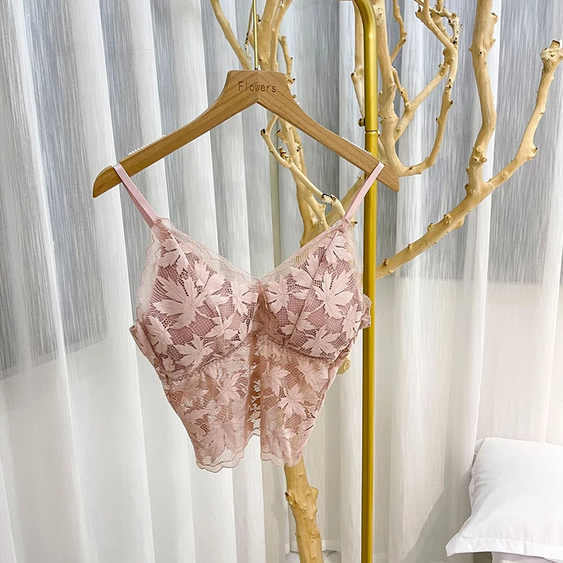 

Sexy Lace Bralette Tube Tops Bandeau Summer Women Lace Bra Tanks Crop Tops Girl Underwear Solid Color Maple Leaf Camisole
