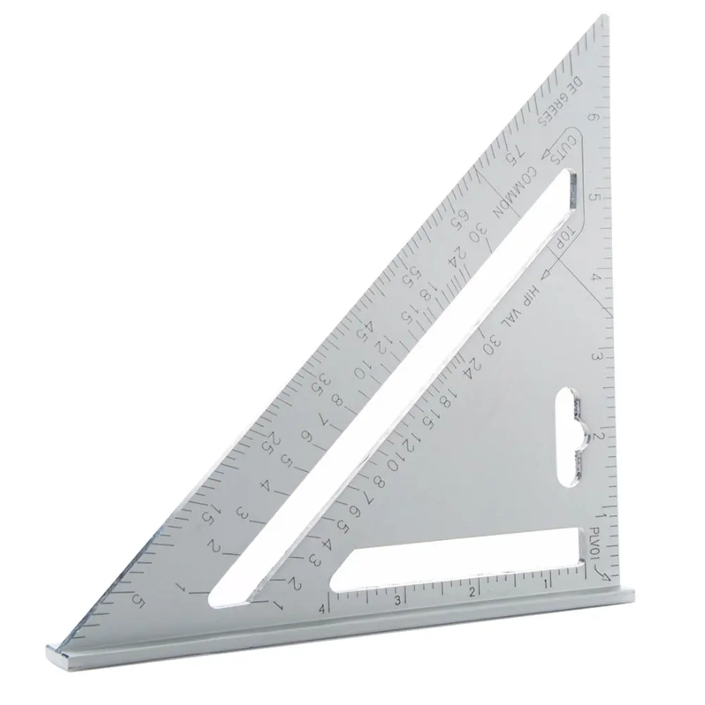 

7'' Aluminum Alloy Rafter Square Triangle Protractor Line Scriber Measuring Ruler For Building Framing Woodworking Tool New