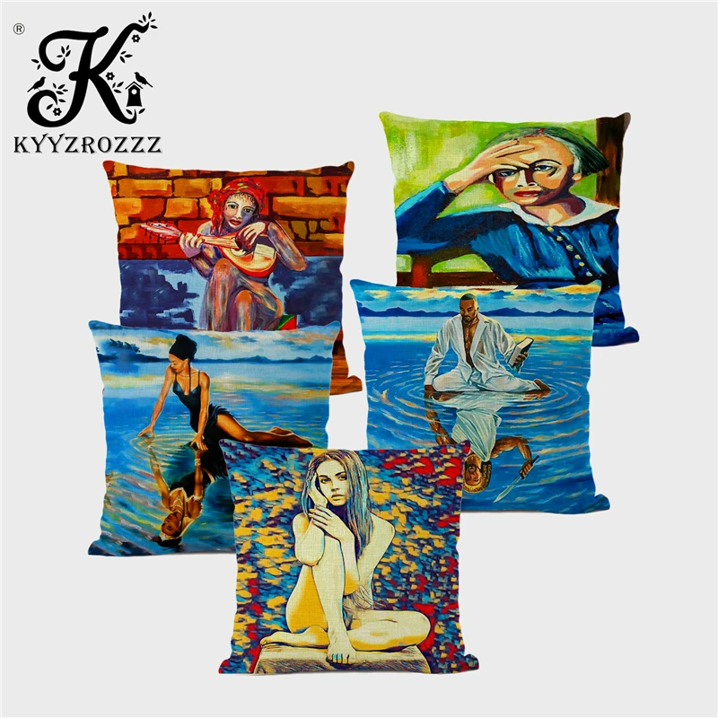 Famous Retro Oil Painting Cushion Cover African Women Think of People Art Deco Home Furnishings Hotel Sofa Pillow Case