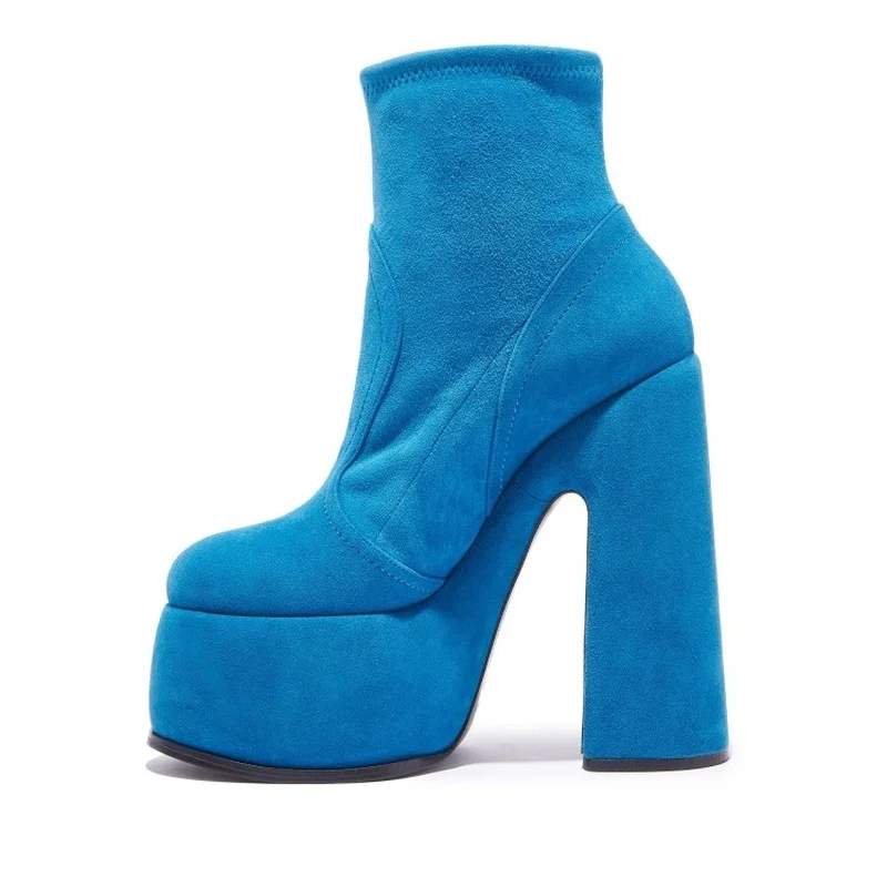 

Женские ботинки на высоком каблуке, теплые короткие пушистые ботильоны на толстой подошве с круглым носком, Осень-зима 2021