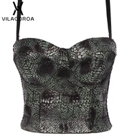 snake pattern sling camis women corset tops pu leather tube top backless y2k crop top luxury vest skinny outerwear lady clothing