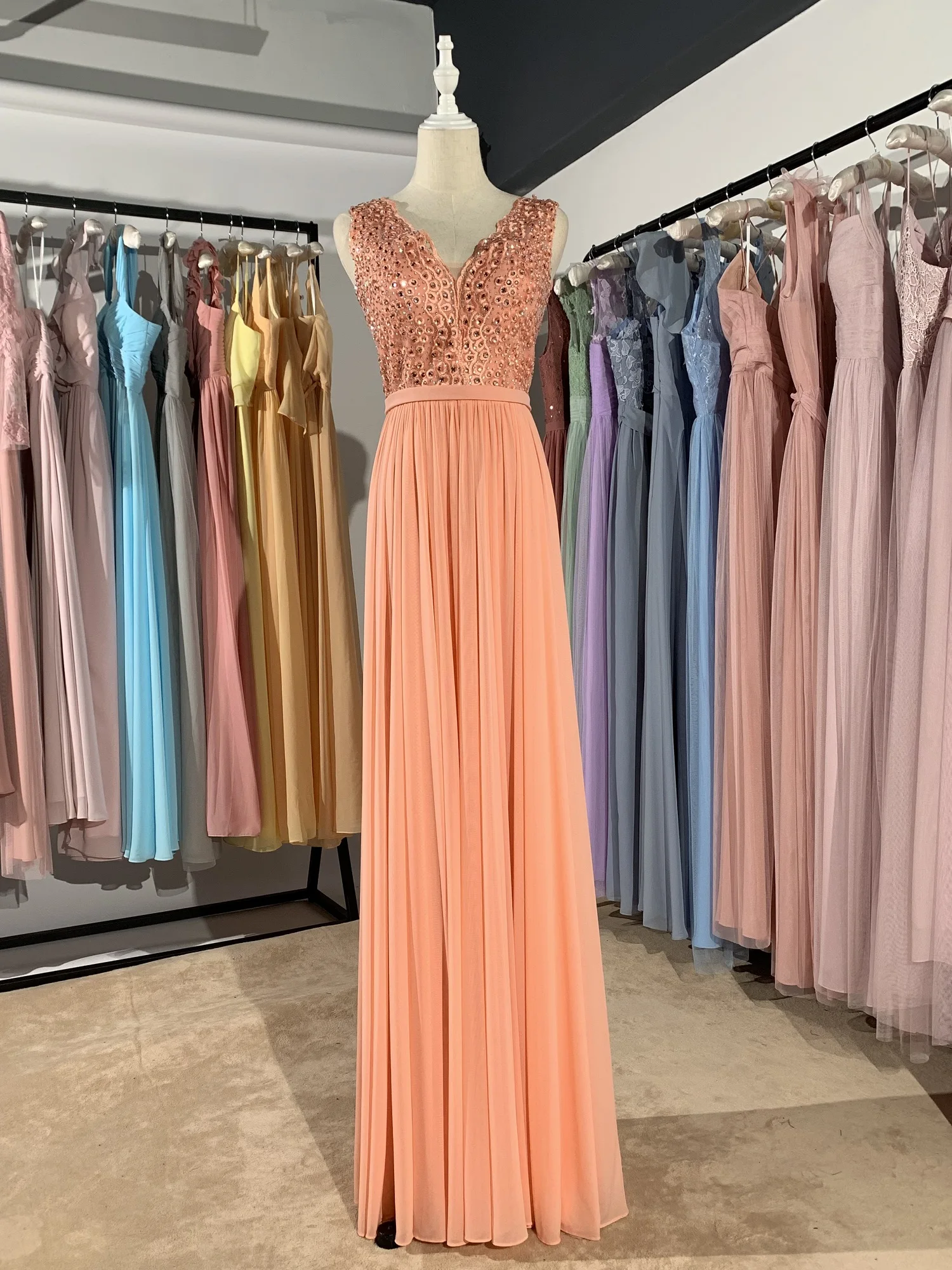 Новинка 2021 длинное платье для выпускного вечера разных цветов с бронзовым