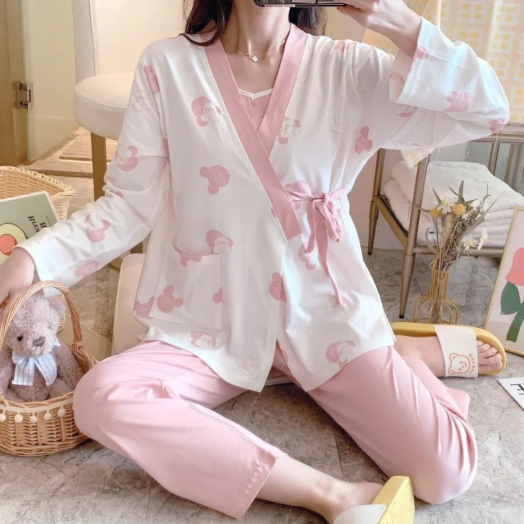 Пижама для беременных 3 шт./компл. Ночная сорочка кормящих матерей ночная рубашка