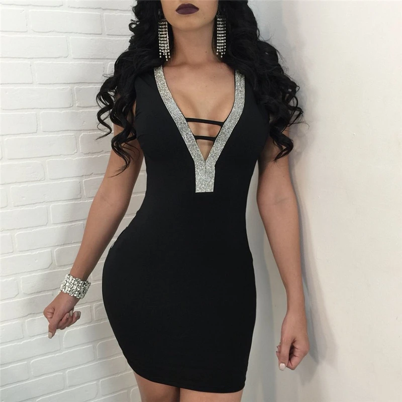

Women's Clothing Hollow Club Dress Stitching Sequined Sleeveless Mini Dress V-Neck Sexy Dress White Dress Shirt Dress