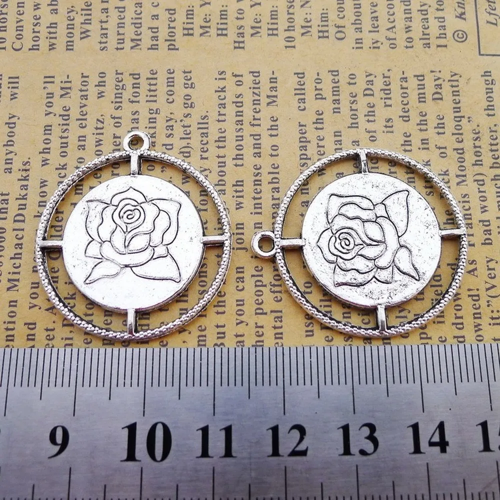 

50pcs Flower Charms 33mm x 30mm DIY Jewelry Making Pendant Antique Silver Color