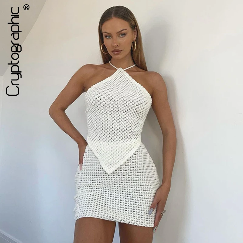 Женский трикотажный топ и юбка Cryptographic короткий с открытой спиной комплект из 2