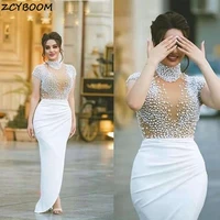 white luxury beads pearls mermaid evening dresses 2022 women formal party vestidos de gala elegant graduation long prom gowns