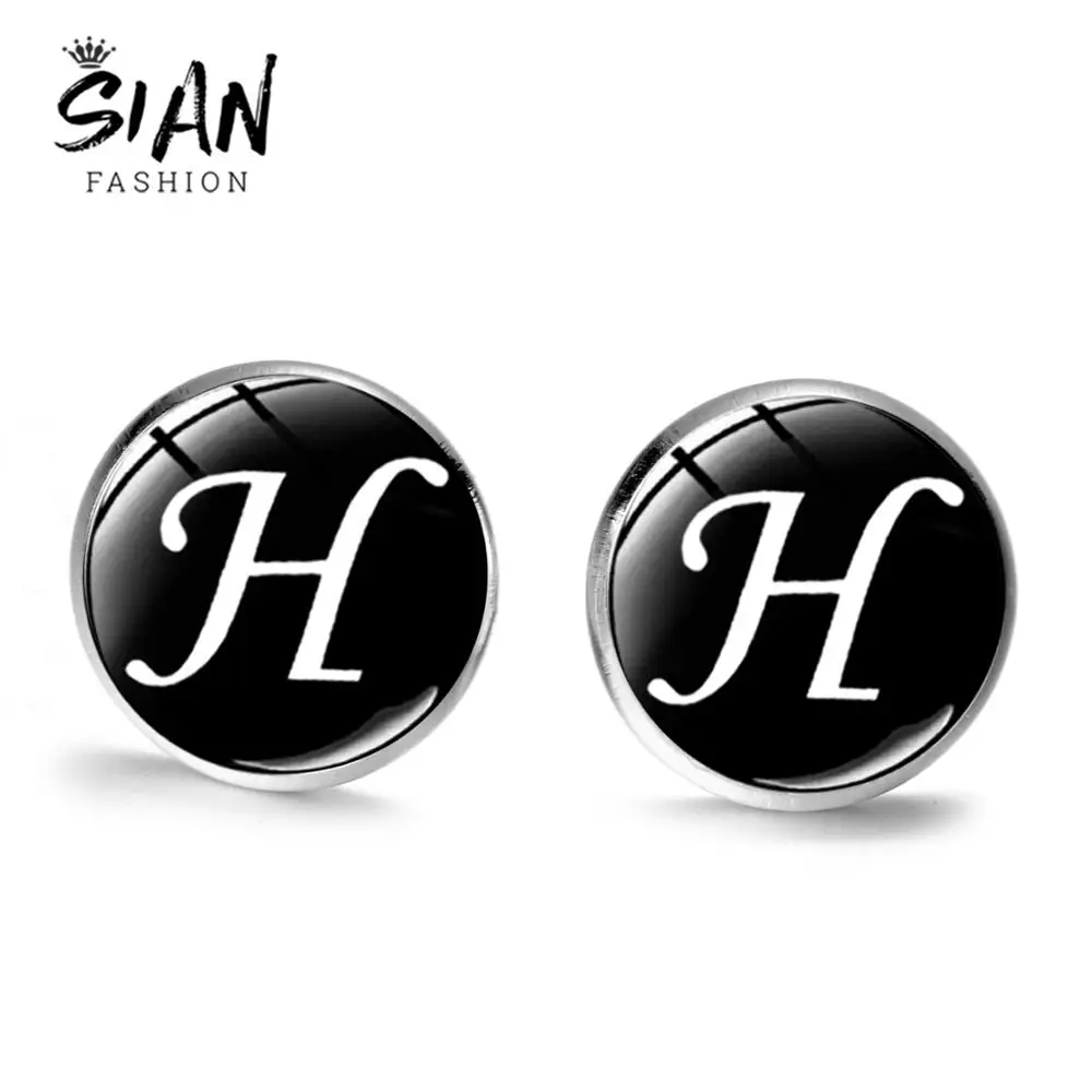 Азиатских минимализм 26 букв A Z серьги гвоздики с английскими буквами печатных