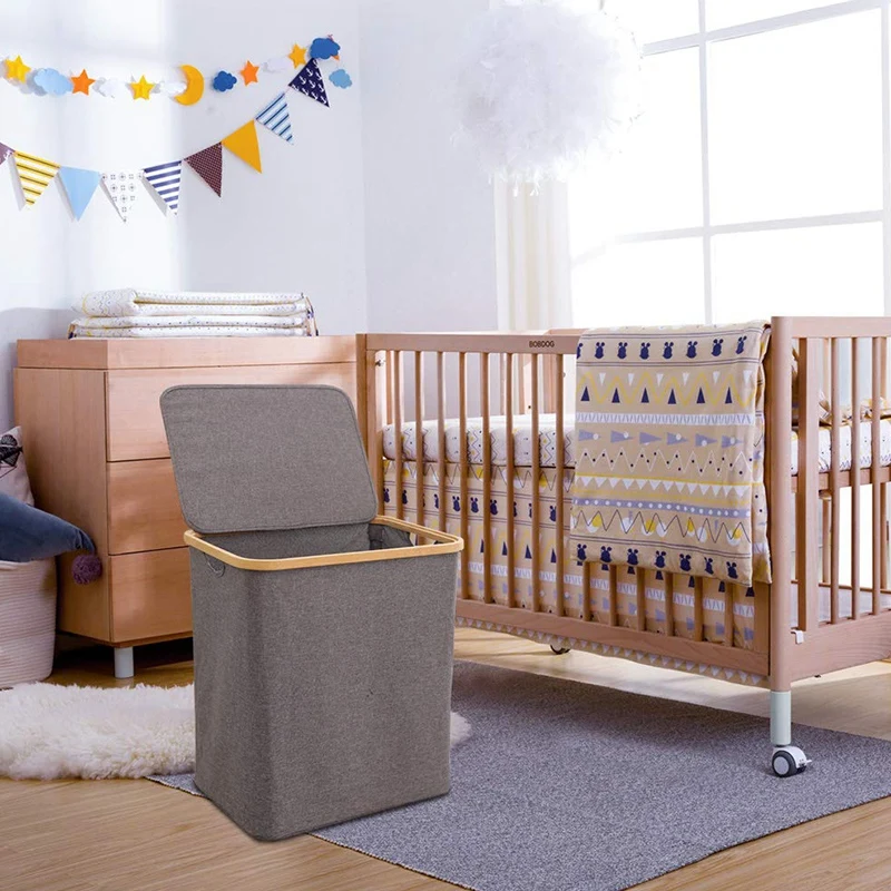 Корзина для белья с крышкой большой бамбука грязного корзина ручкой