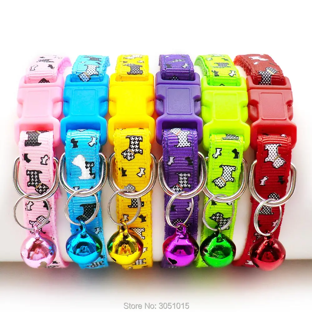

24 pcs/lot Puppy Pet Dog Collar Small Cat Pet Buckle Adjustable With Bell Buckle Neck Strap Animal For kitten Pet Accessories