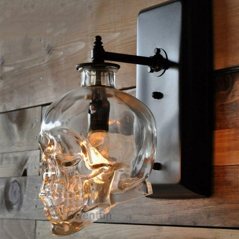 Retro Skull Bones Wall Lamp Vintage Glass Bottle Wall Sconce Light Fixtures Bedroom Bar Industrial Lamp Loft Decor Home Lighting