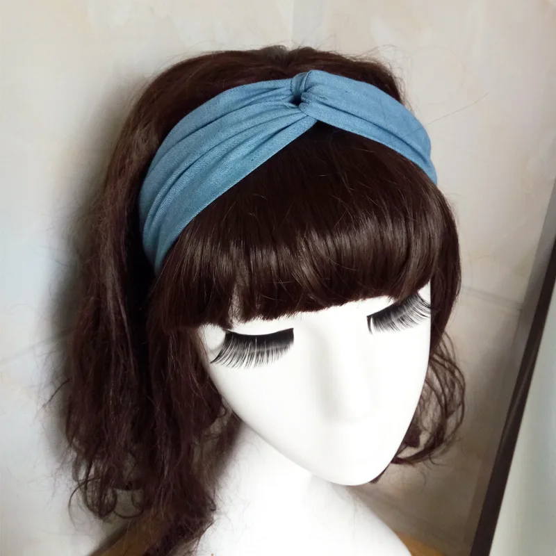

New Style Fashion Denim Cross Elastic Elastic Hair Fixer Headband Female Hair Accessories