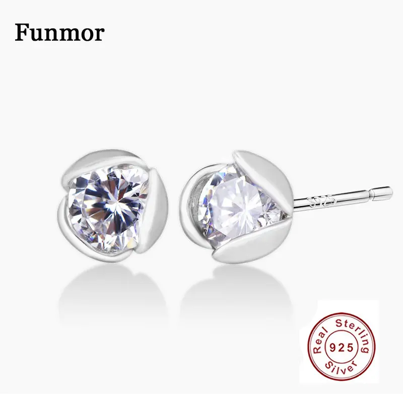 Funmor базовый бутон 925 пробы серебряные серьги-гвоздики циркониевые простые серьги
