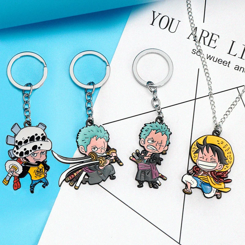 

Comic Figure Pendant Keychain Anime Zoro Luffy Character Keyrings Fashion Enamel Cosplay Accessory Gifts for Cartoon Fans New