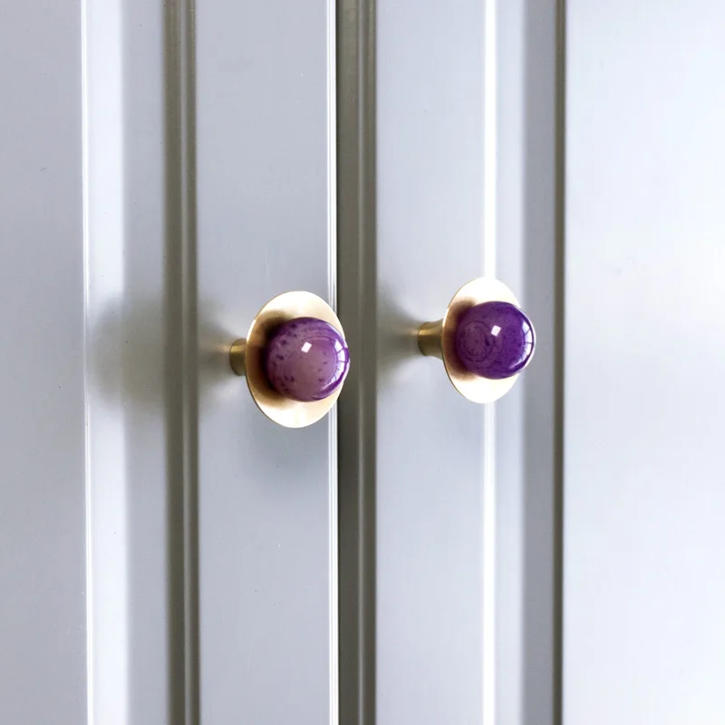 Круглые Хрустальные латунные мебельные ручки новинка каменные дверные и для