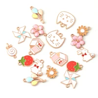 10pcslot cat flower colorful enamel charm for jewelry making fashion earring pendant necklace bracelet charms jewelry pendant