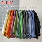 RUIHUO однотонные рубашка мужская одежда с длинными мужские рубашки для мужчин свободного покроя Slim Fit японская мода M-5XL 2021 Новый