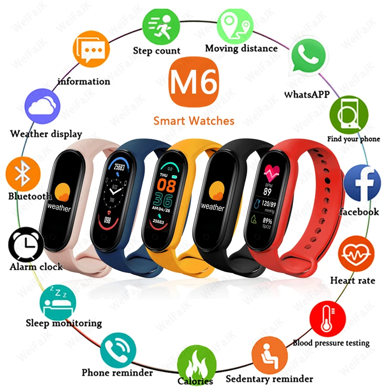 

M6 Smart Band Fitness Tracker Wristband Bracelet Pedometer Sport Smart Watch Bluetooth 4.0 Band M6 Color Screen Smartwatch 2021