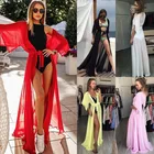 Летняя женская Пляжная накидка, сексуальное бикини 2022, шифоновое длинное платье для женщин, однотонное пляжное платье, женский купальный костюм, женское пляжное платье