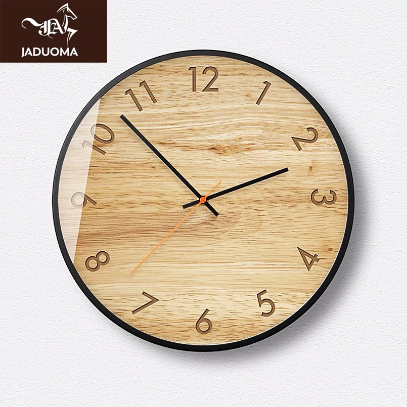 Настенные 3d часы JADUOMA тихие с имитацией дерева металлическим корпусом точные
