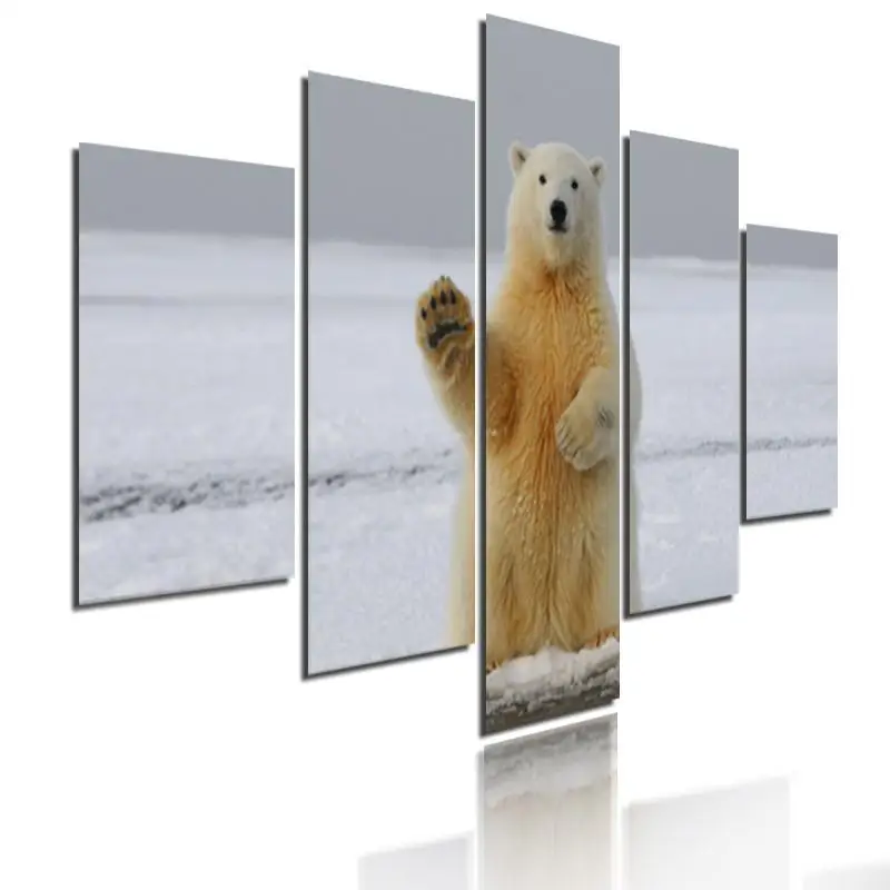 

Animal Style Murals Canvas Painting Bed Home Decoration Prints 5 Pieces Greet Beckoning Polar Bear Living Room Wall Mural