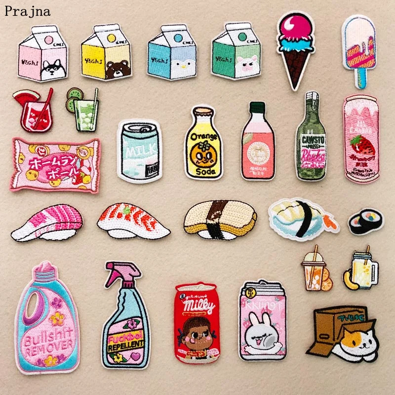 Патчи Prajna в японском стиле Мультяшные вышитые патчи виде бутылки для одежды