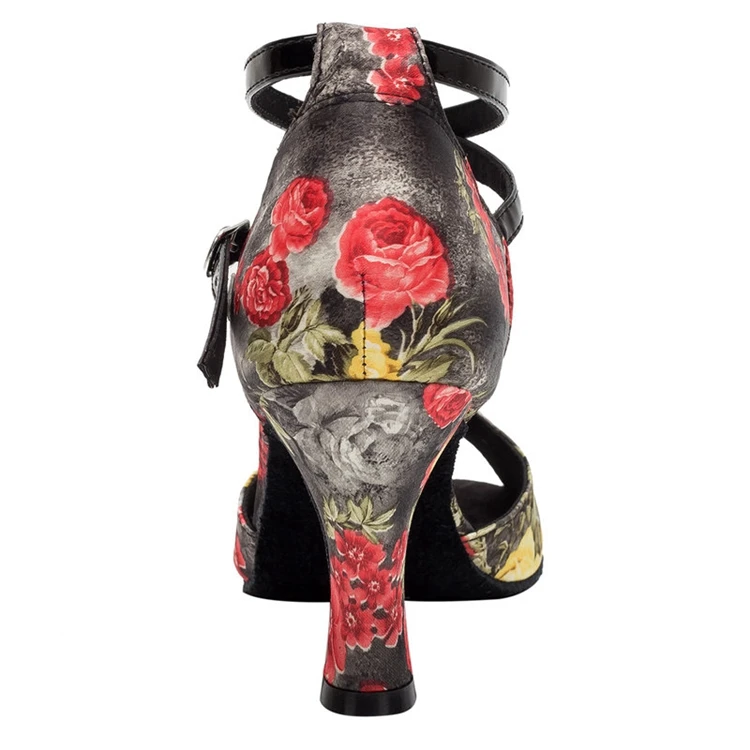 HXYOO/атласная обувь для латинских танцев с черными цветами Танцевальная сальсы