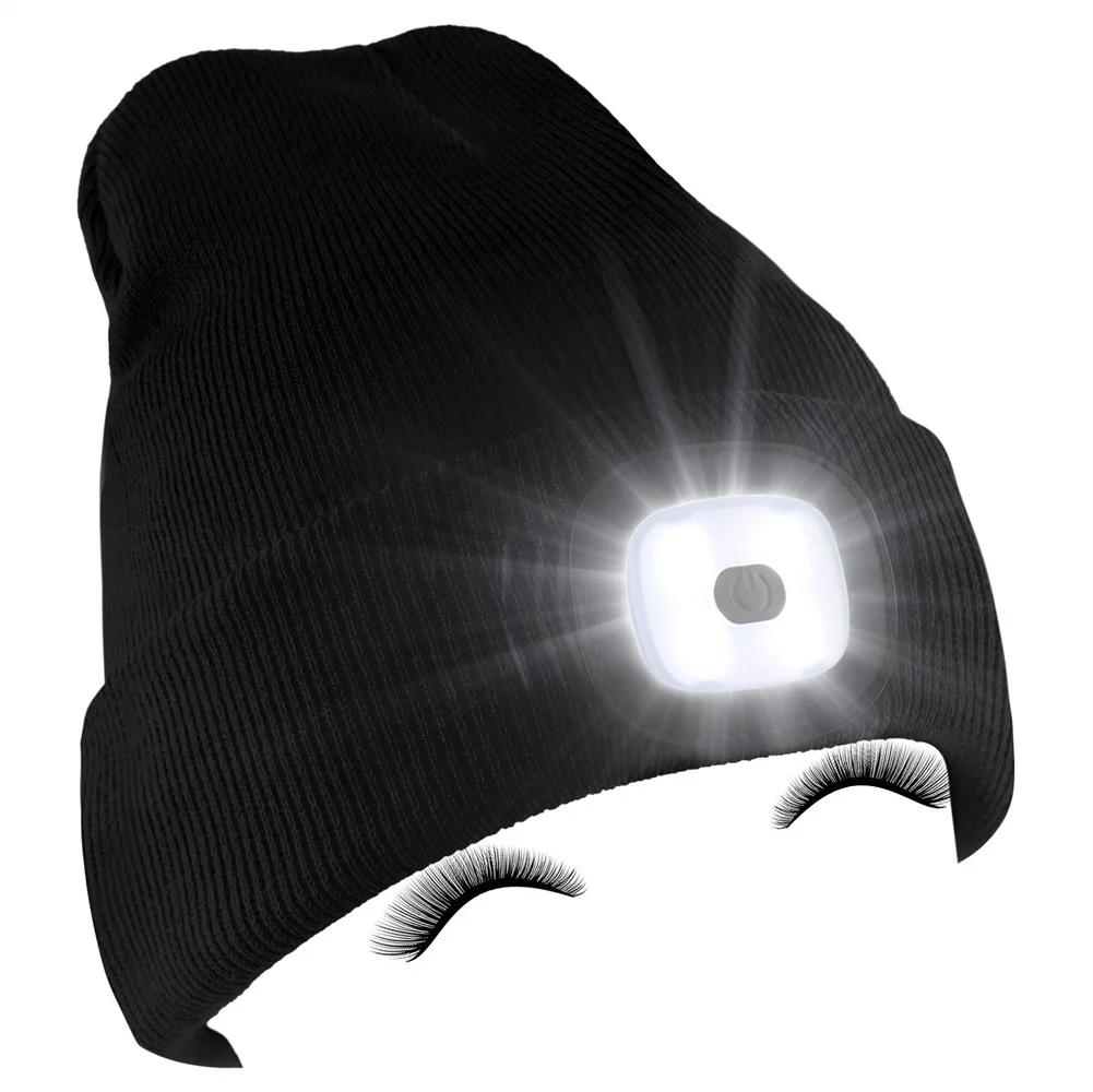

Luminous Knitted Hat 4 LED Light Hat Lamp Cap Outdoor Camping Lighting Head Lamp Warm Wool Mountaineering Night Fishing Black