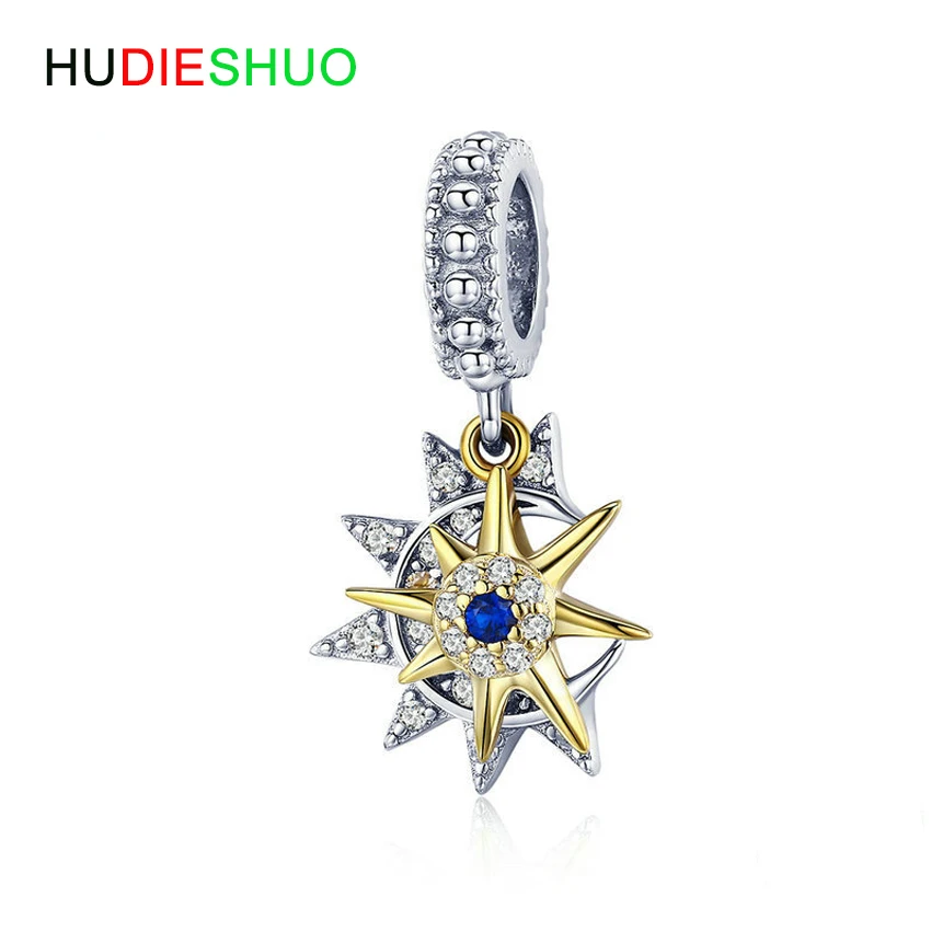 HUDIESHUO солнце и луна ожерелье очаровательное серебро 925 пробы сверкающие шармы CZ