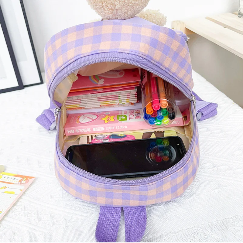 Kids Child Toddler Bags Kindergarten Children Plush lattice bear Backpack Cartoon Lovely Cute Baby Girls School Students Bag