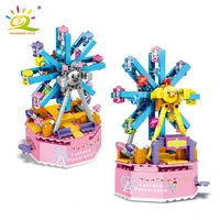 huiqibao 399pcs ferris wheel rotating music box building blocks amusement park cteation city bricks toys for children decoration