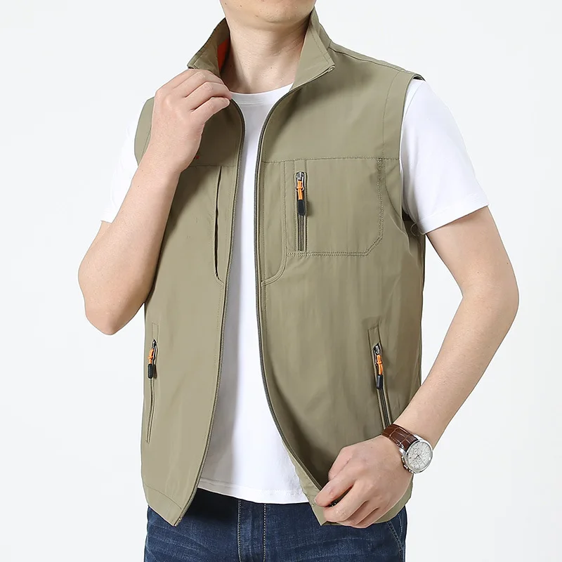 Повседневная Теплая мужская весенняя куртка с несколькими карманами без рукавов