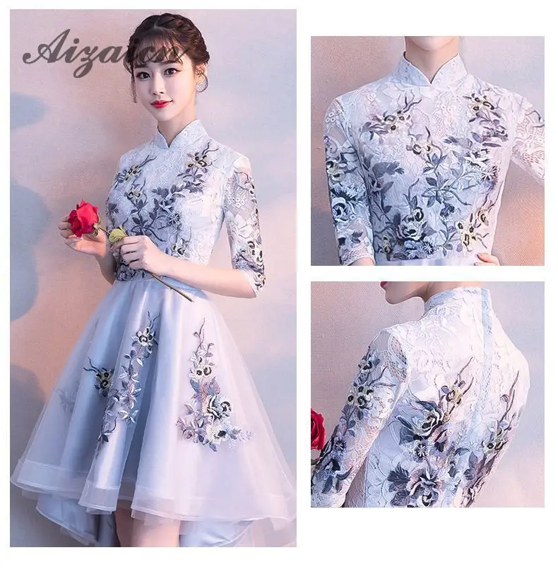 Вышивка Cheongsam длинное китайское Восточное вечернее платье элегантные платья принцессы красные Qipao Свадебные Летние женские сексуальные цветы