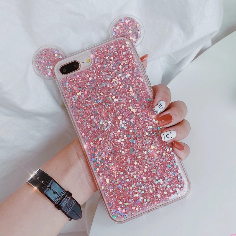 Блестящий чехол для iPhone 7 8 6 6s Plus X 10 XR XS MAX Fashion Bling Ears мягкий термополиуретановый