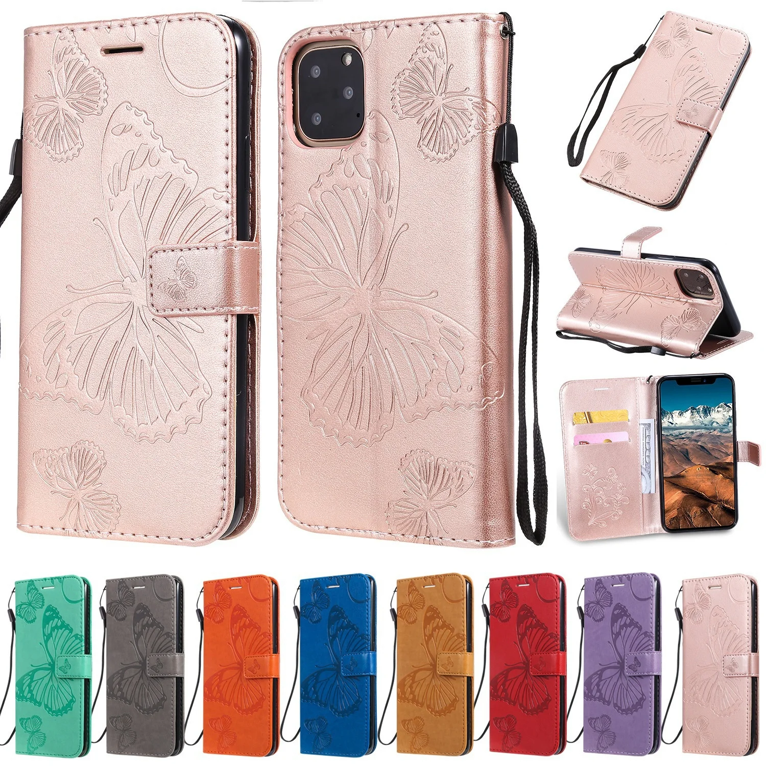 

3D Butterfly Embossed Leather Flip Phone Case with Card Slot for Xiaomi 9 lite/A3 lite/CC9E/A3/9 pro/CC9 pro/note 10/note 10 pro