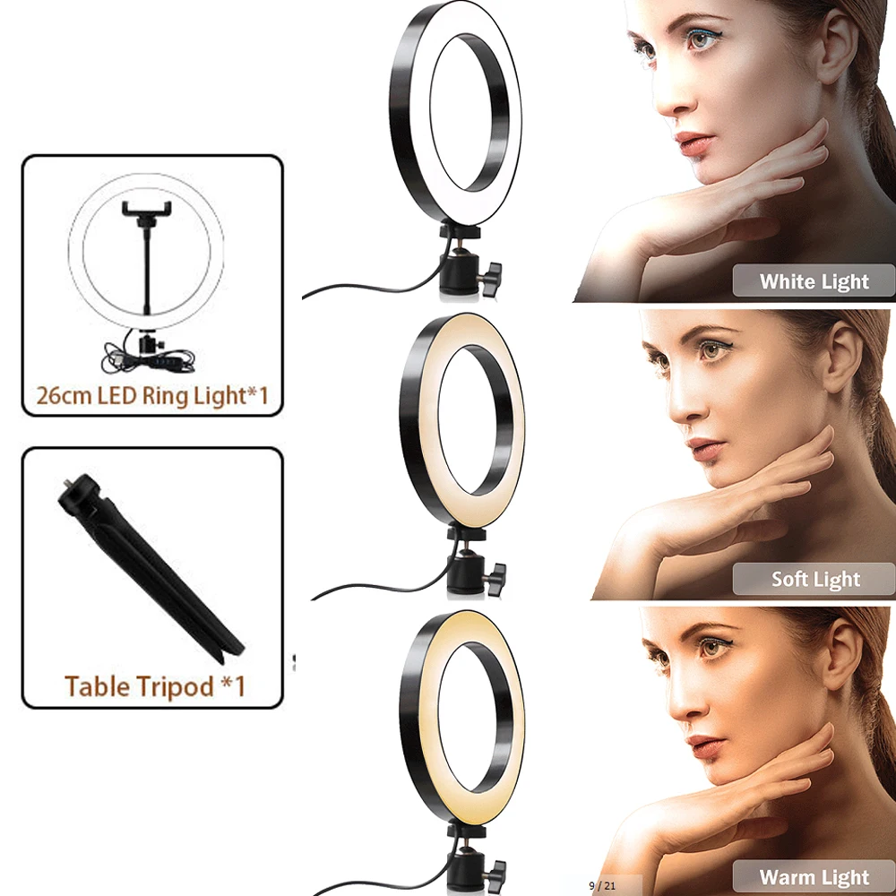 16/20/26CM LED Ring Light Fill Tripod Video Lamp 10 modes Selfie Photography Portable Makeup Photo USB Plug | Освещение