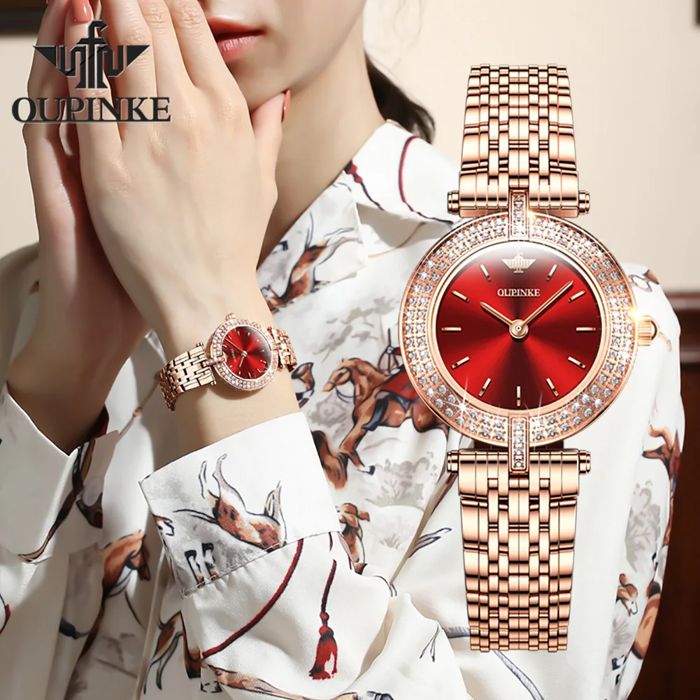 OUPINKE Womens Watches Rose Gold Luxury Elegant Dress Women Wrist Watch Full Diamond Swiss Quartz Sapphire Crystal Ladies Watch