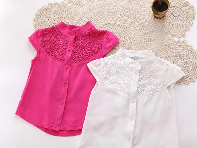 Белая блузка в стиле ретро для девочек топы с кружевом подростков на весну и лето