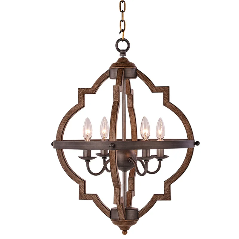 

American Style Country Retro Wood Chandelier 4 / 6 Head Iron Art Coffee Shop Bedroom Decoration Living Room Dining Room LED Lamp