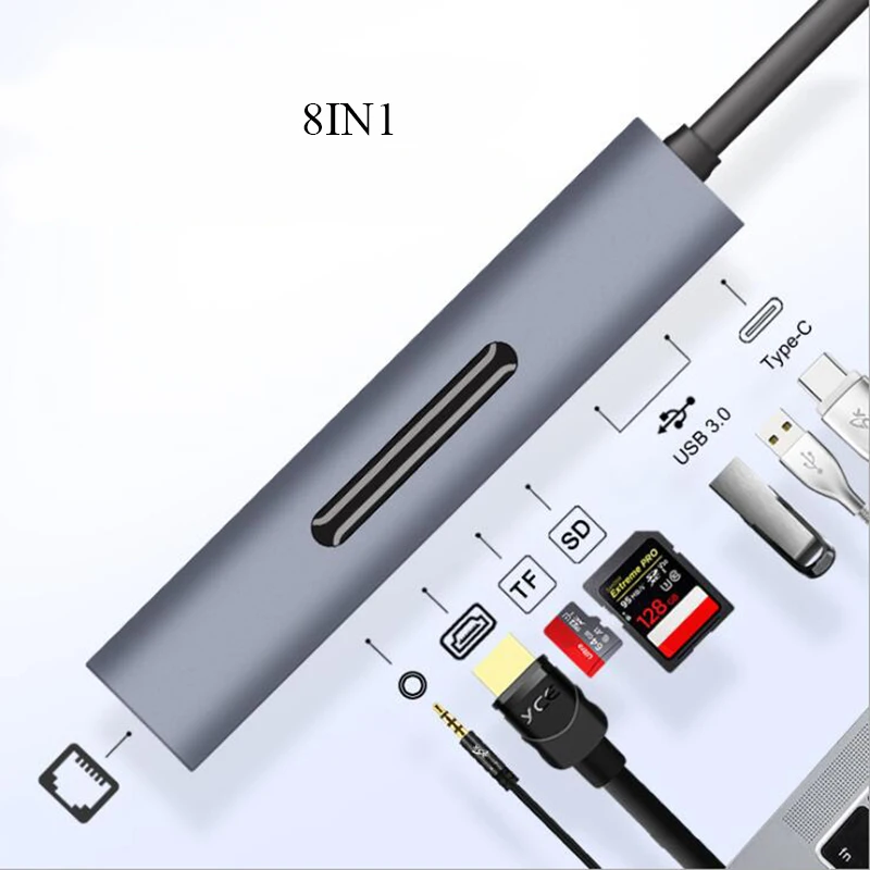 USB C HUB 8 in 1 Baolyda HDMI VGA адаптер 9в1 usb type C к HDMI 4K для samsung Dex станция для Galaxy S10/S9/S8 Note 9/8 USB C док-станция для MacBook - Цвет: USB C HUB 8 in 1