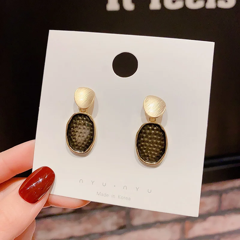 

925 silver needle Korea East Gate Oval Earrings color Earrings women Yajin fashion versatile earrings